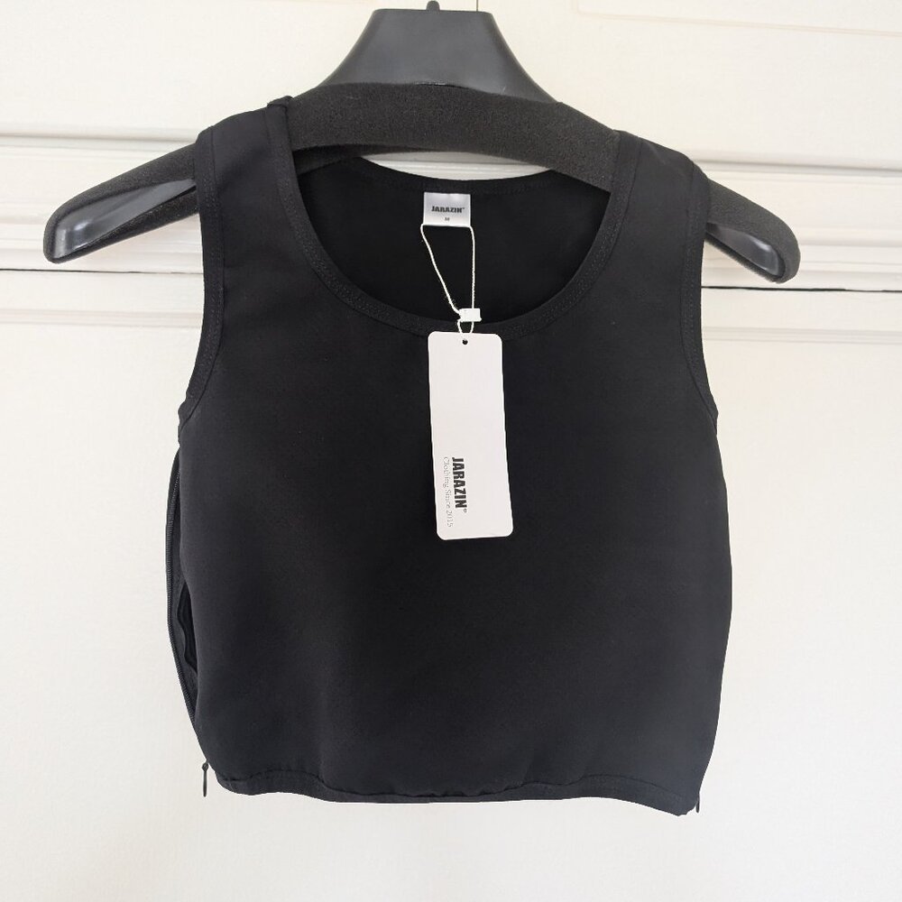 Brand New Zipper Chest Binder Crop top, black